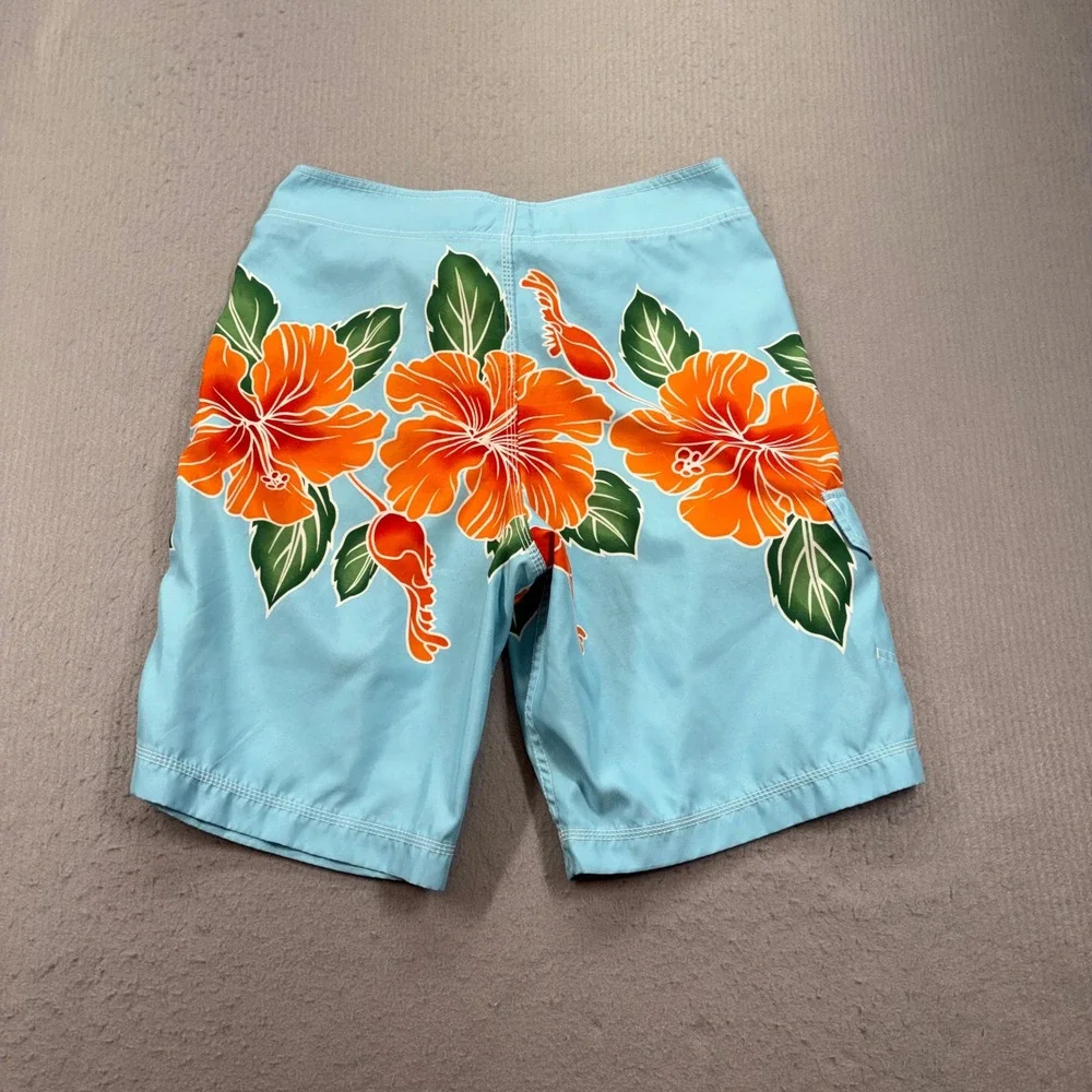 American Eagle Board Shorts Mens 30 Blue Tropical Hibiscus Floral Swim Trunks